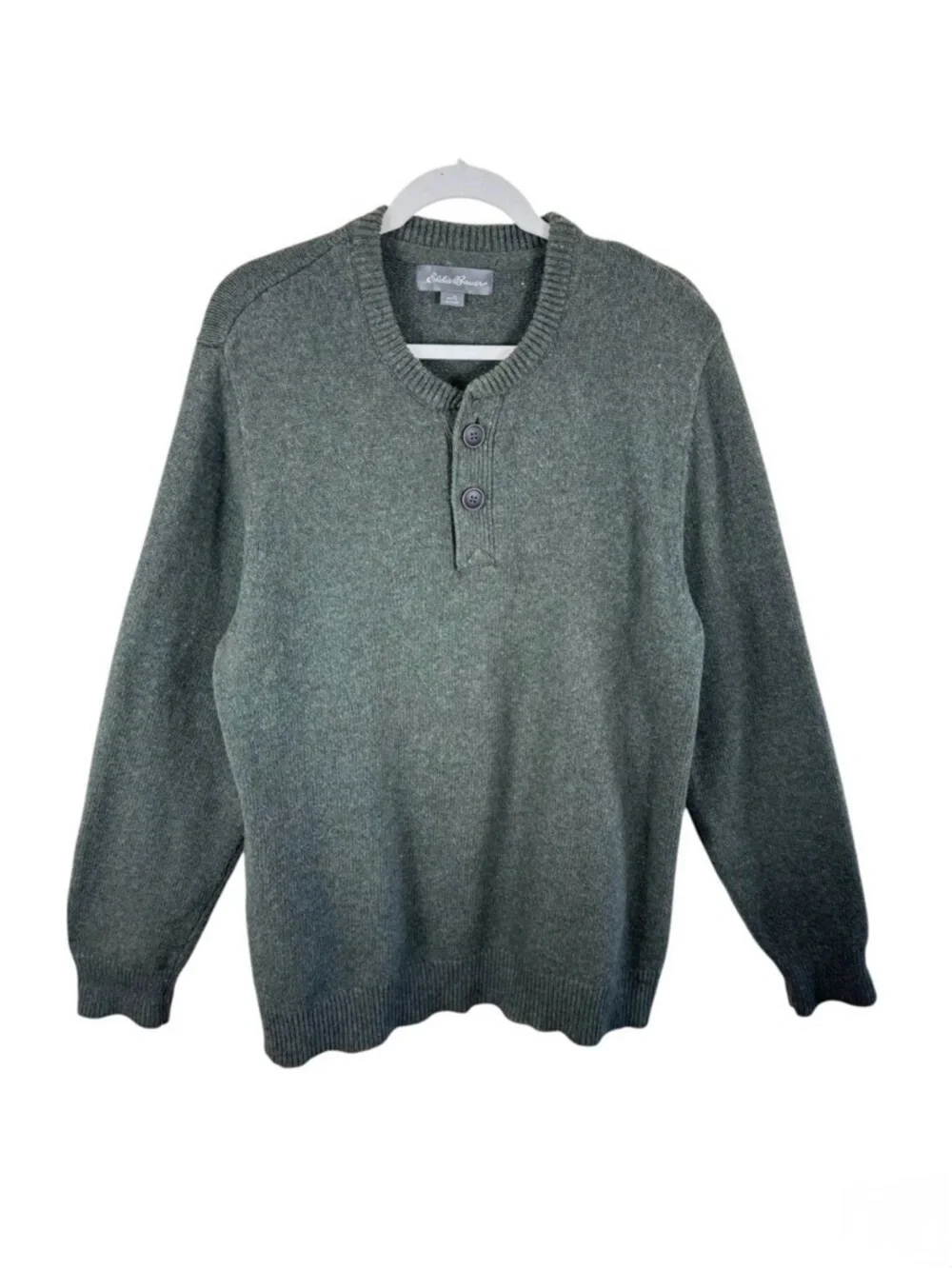 Eddie Bauer Green Cotton Merino Wool Heavyweight Sweater Men's Size Large Tall - Picture 1 of 4